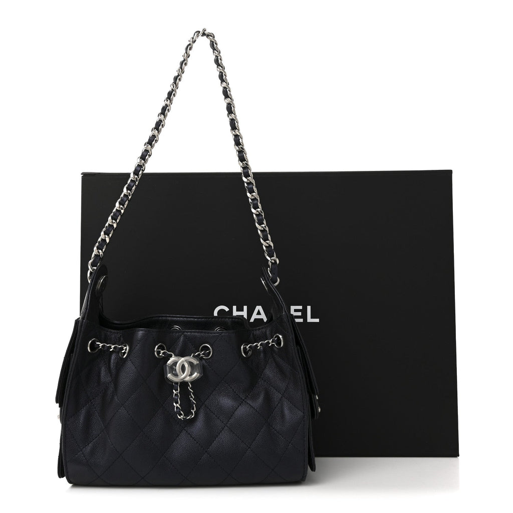 Chanel Metallic Caviar Quilted Mini Chanel 25 Handbag Dark Blue