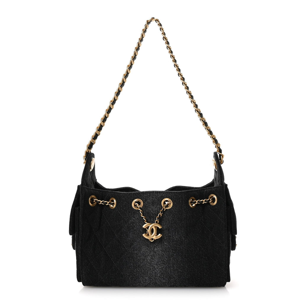 Chanel Washed Denim Quilted Mini Chanel 25 Handbag Black