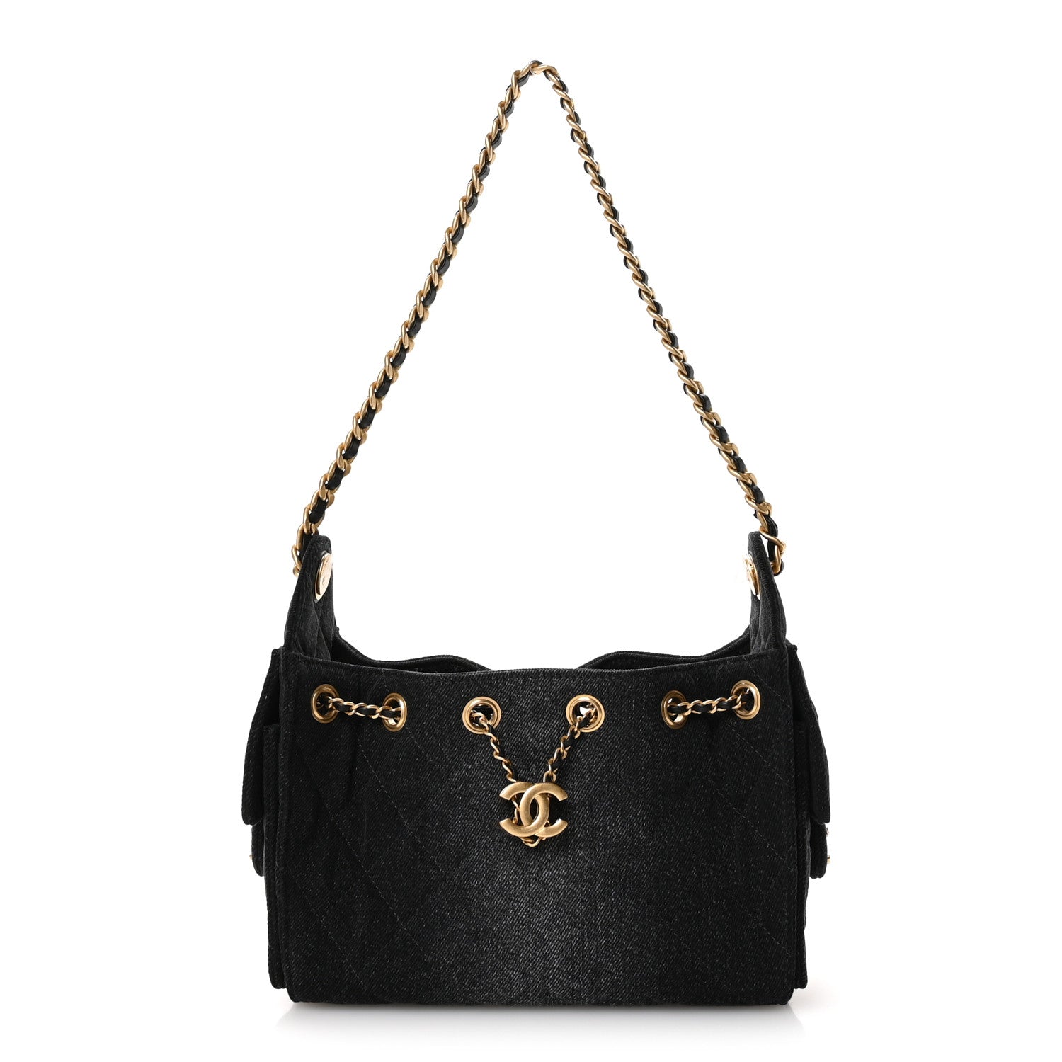 Chanel Washed Denim Quilted Mini Chanel 25 Handbag Black