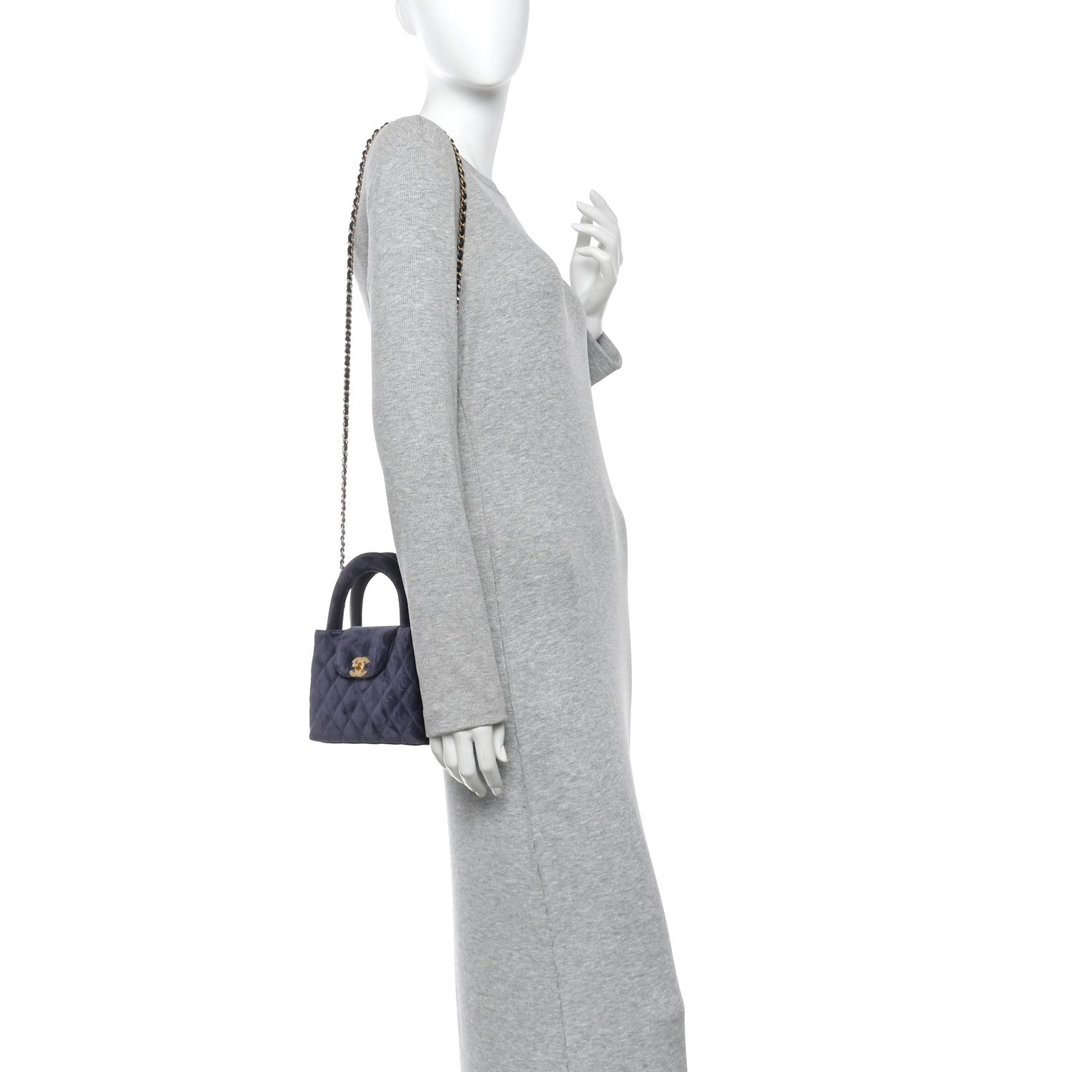 Chanel Velvet Quilted Nano Kelly Shopper Navy