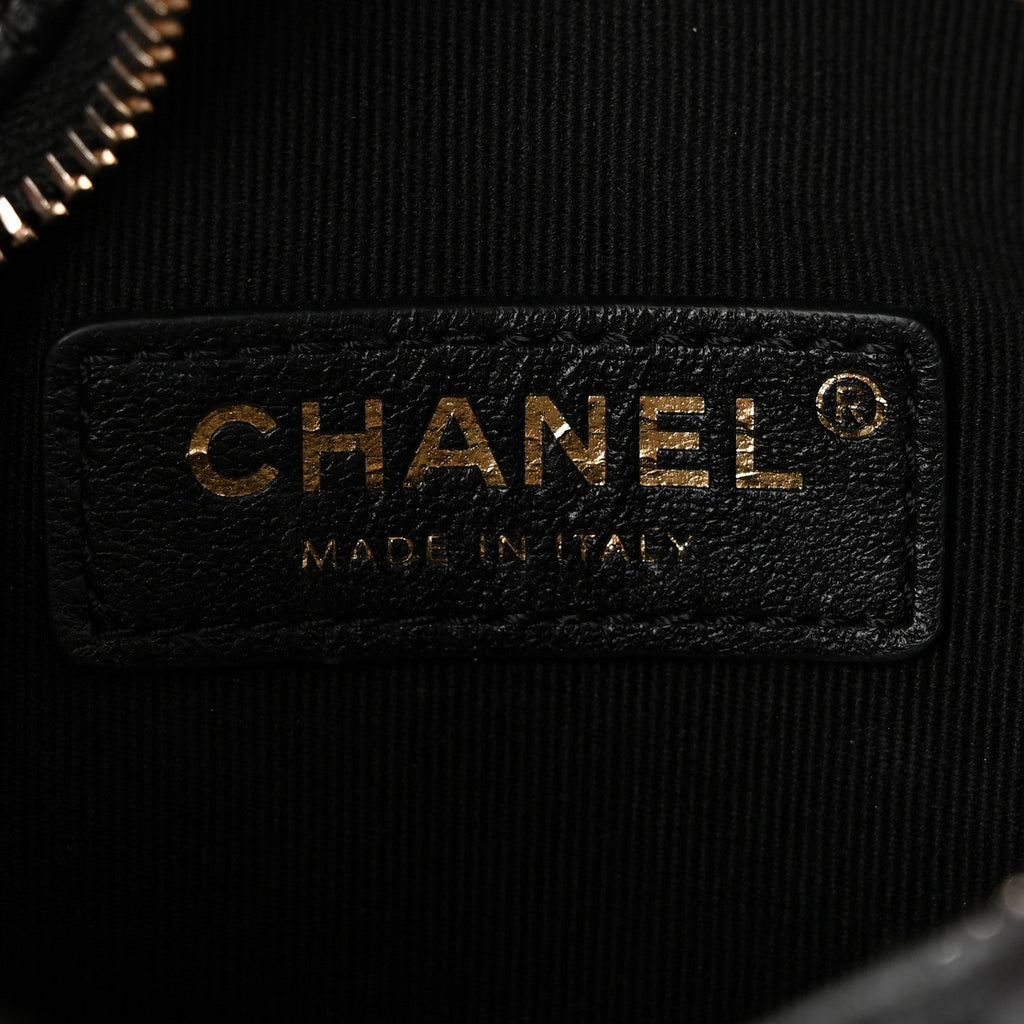 Chanel Shiny Crumpled Lambskin Quilted Small Preppy Pocket Camera Case Black