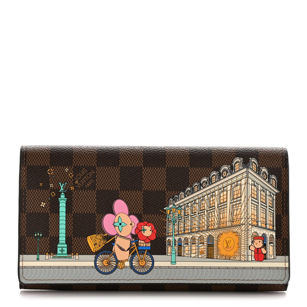 Louis Vuitton Damier Ebene 2022 Christmas Animation Paris Sarah Wallet Pink