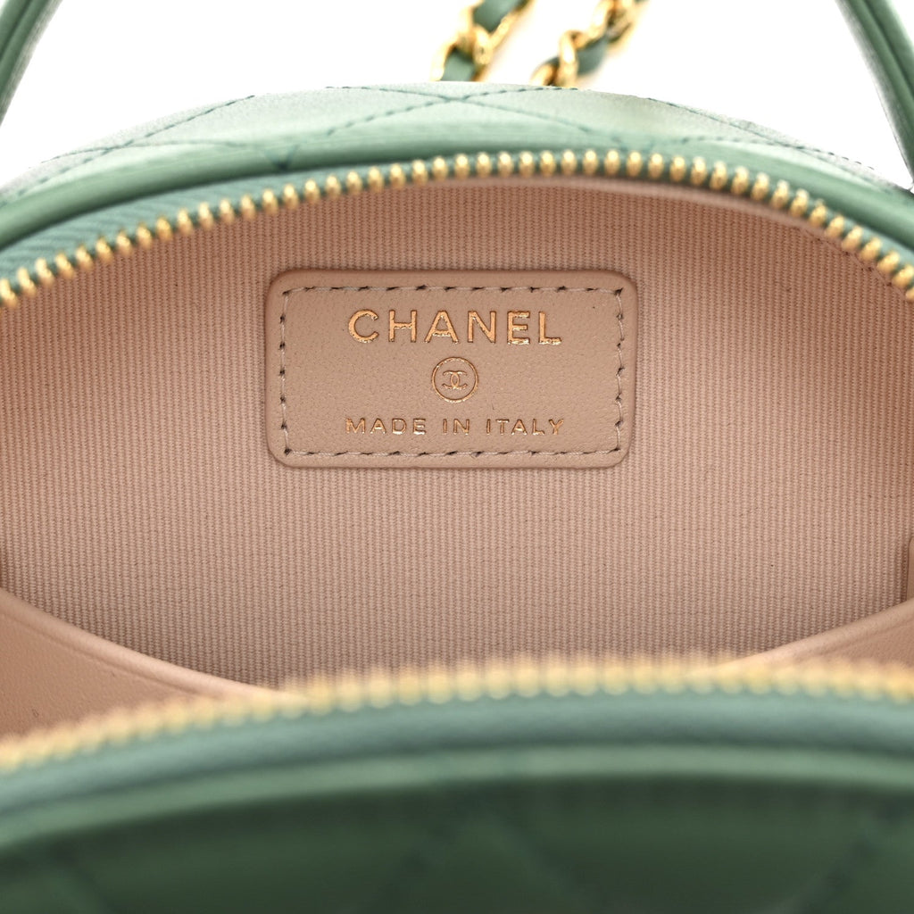 Chanel Lambskin Quilted Chic Riviera Top Handle Vanity Case Green