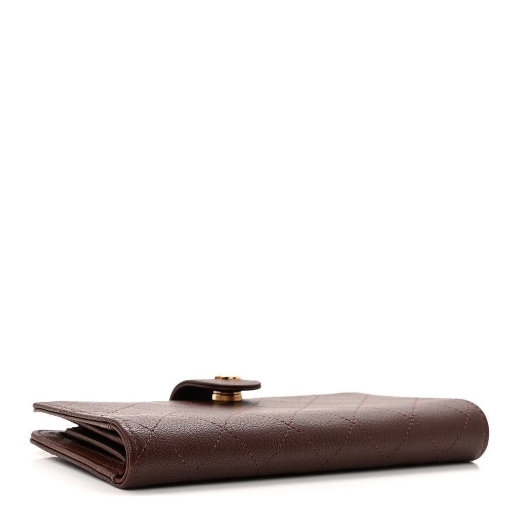 Goatskin Quilted French Long Wallet Burgundy