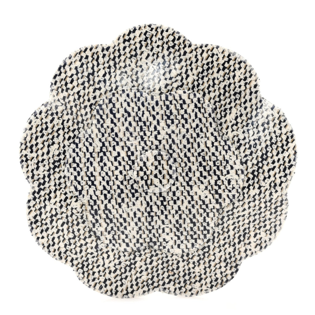 Patent Tweed Print Camellia Pin Brooch Grey