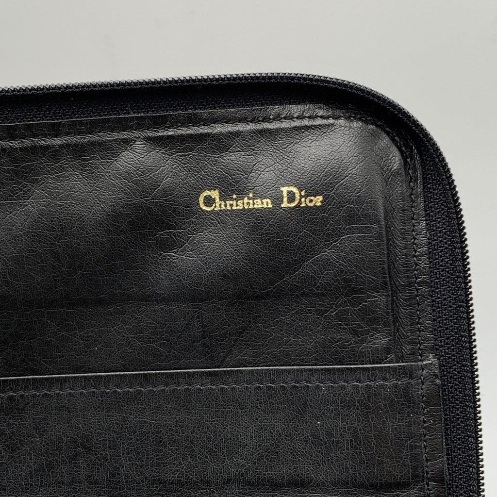 CHRISTIAN DIOR  Burgundy Canvas And Black Leather Portfolio Bag