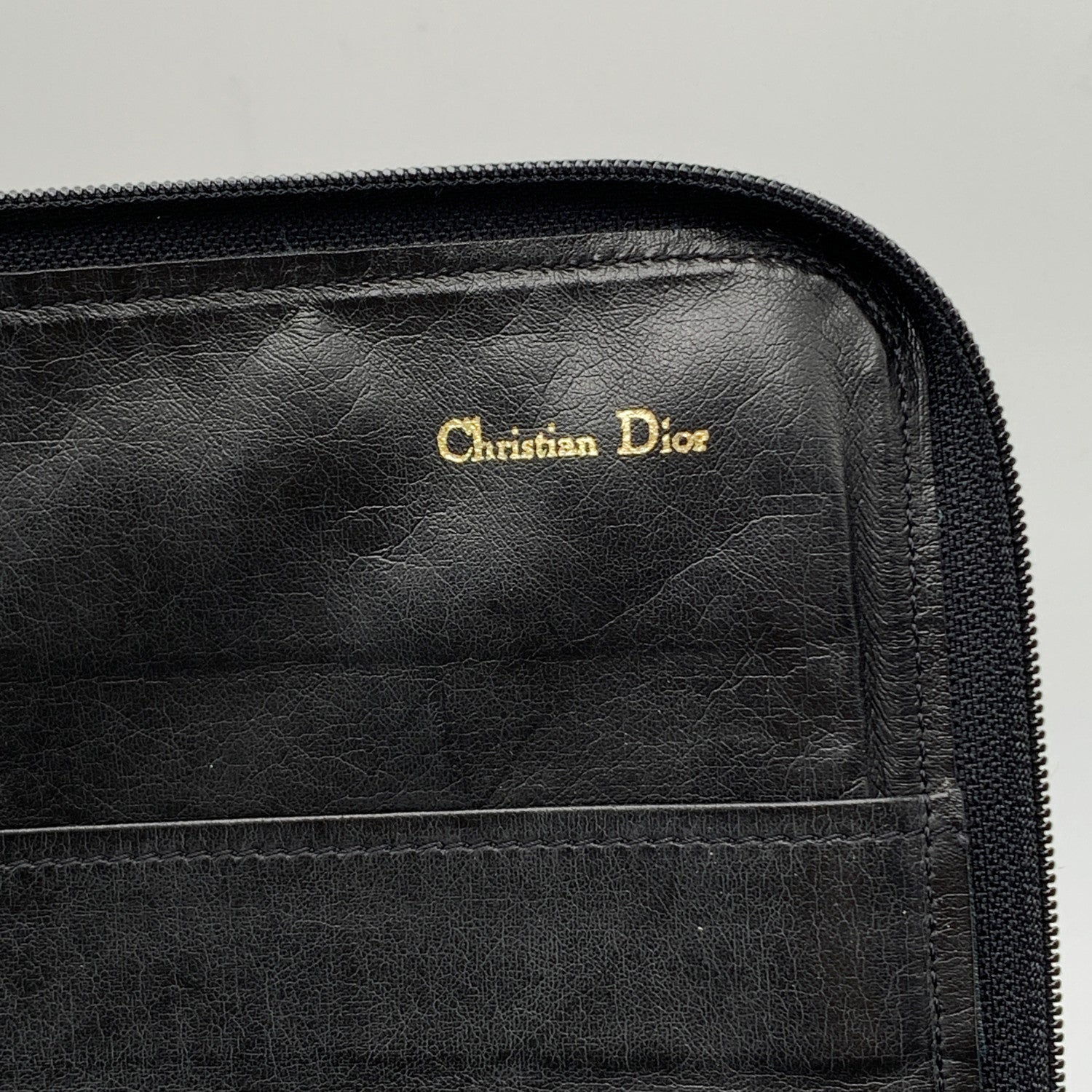 CHRISTIAN DIOR  Burgundy Canvas And Black Leather Portfolio Bag