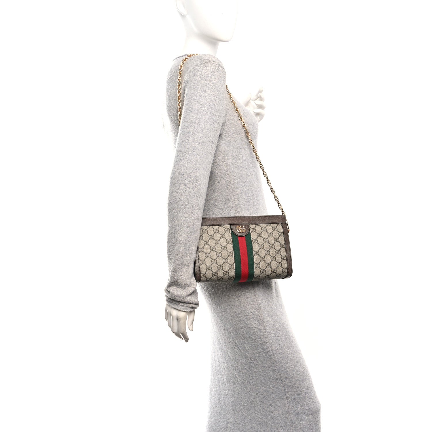 Gucci GG Supreme Monogram Web Small Ophidia Chain Shoulder Bag Brown