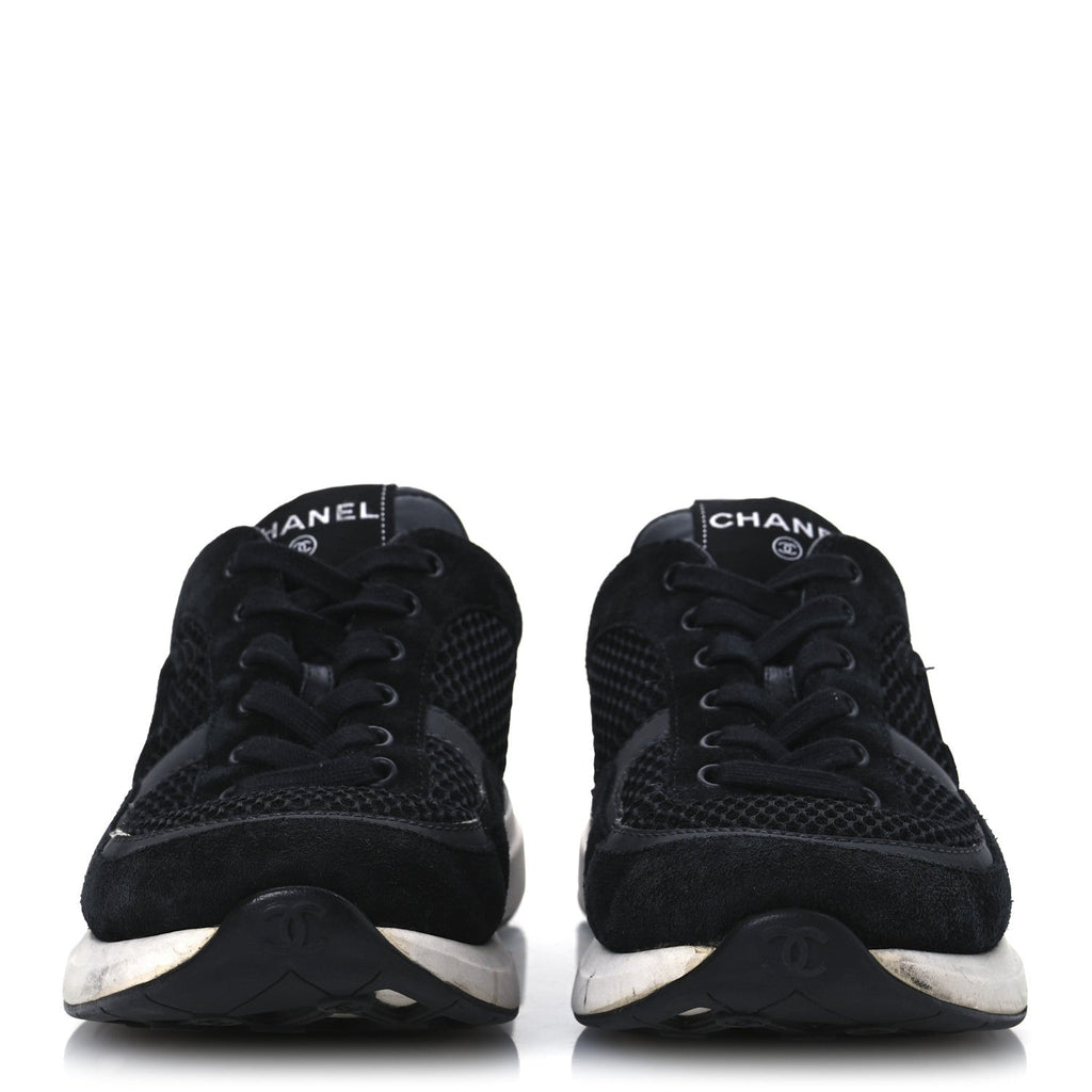 Calfskin Mesh Lycra Suede Womens Logo Sneakers 40 Black