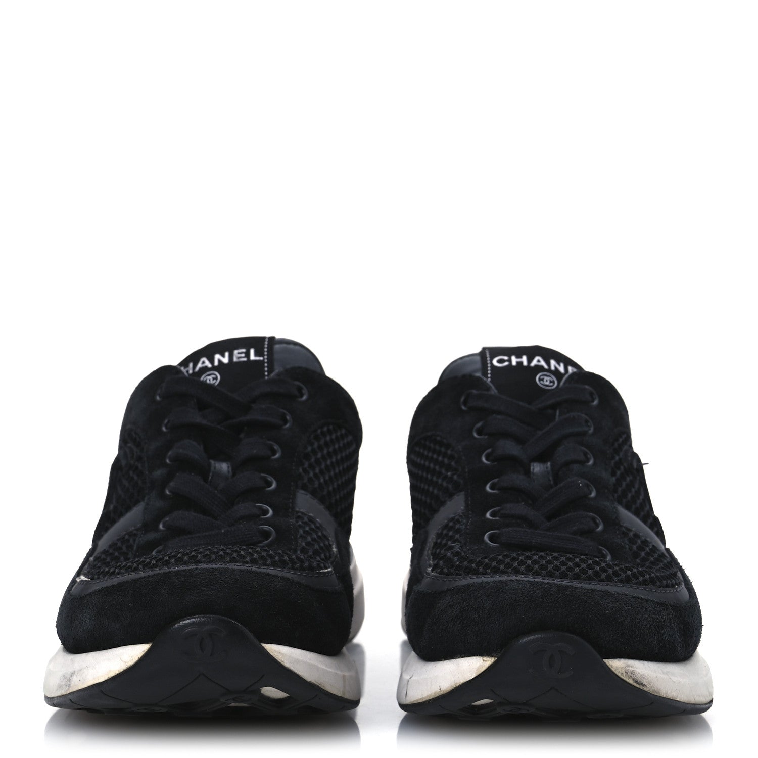 Calfskin Mesh Lycra Suede Womens Logo Sneakers 40 Black