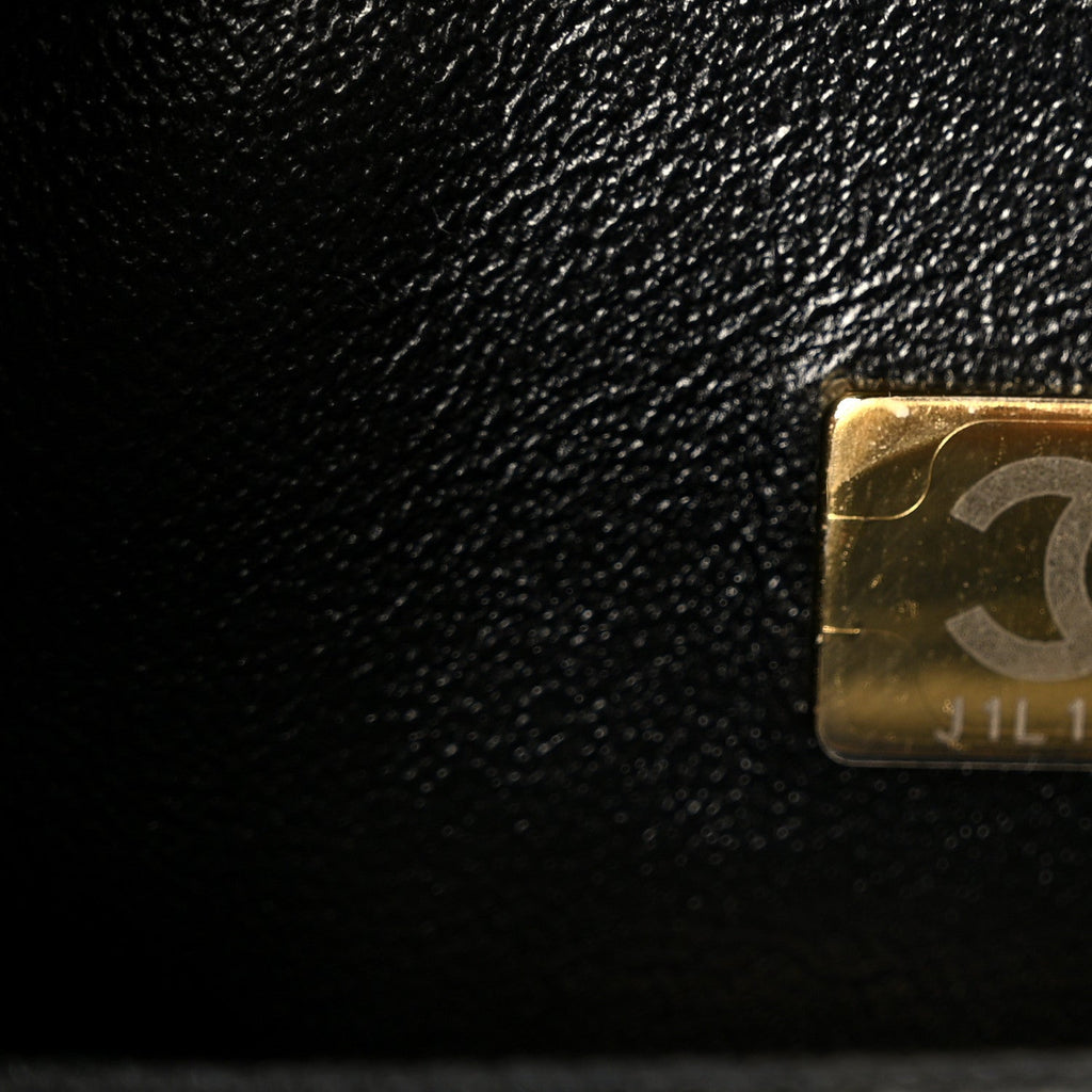 Chanel Shiny Lambskin Quilted Golden Links Top Handle Flap Black