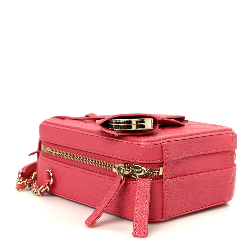 Chanel Caviar Quilted CC North South Filigree Vanity Case Pink