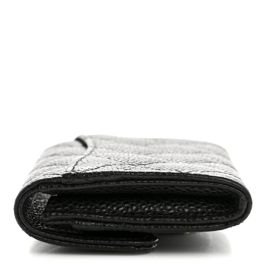 Caviar Quilted Flap Card Holder Wallet Black