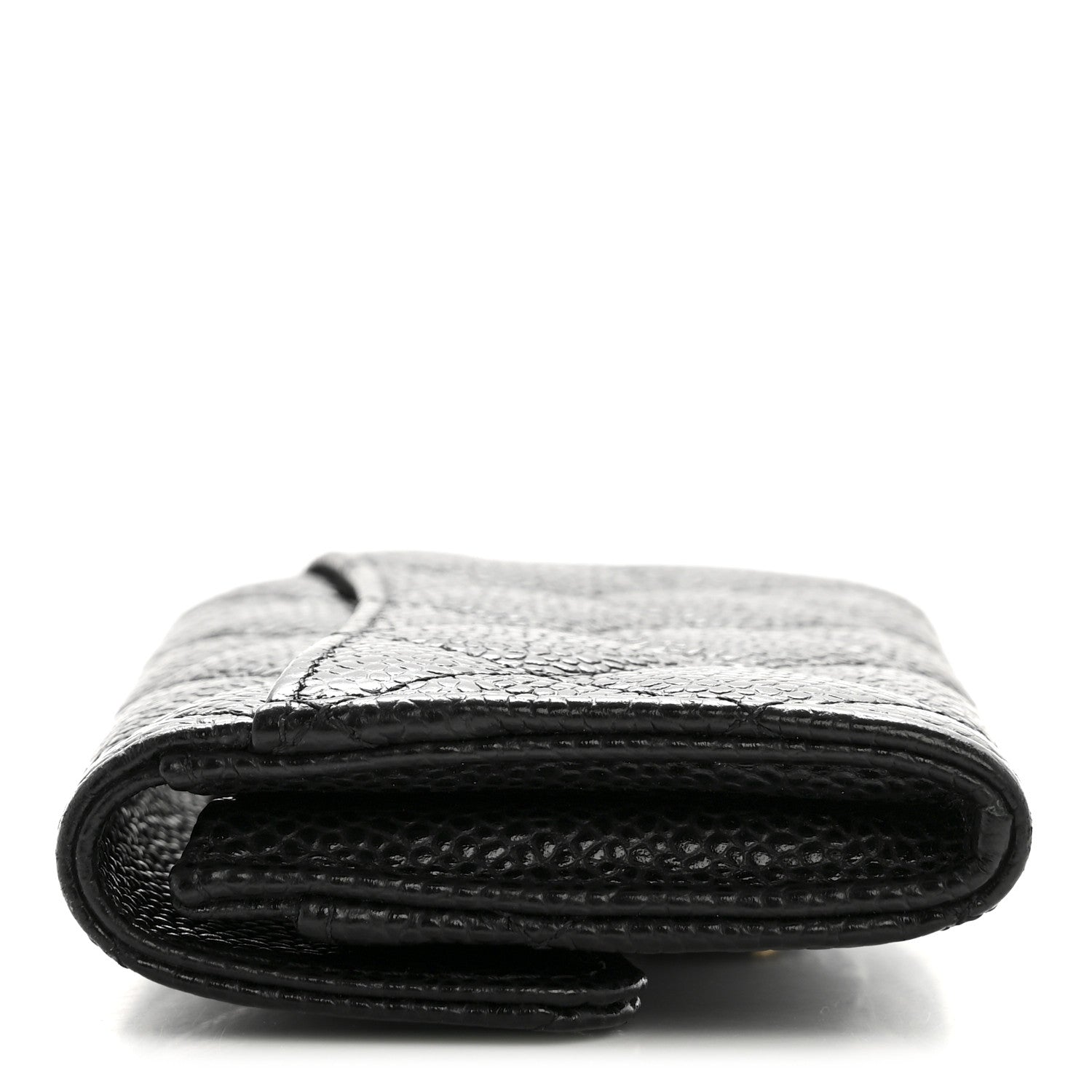 Caviar Quilted Flap Card Holder Wallet Black