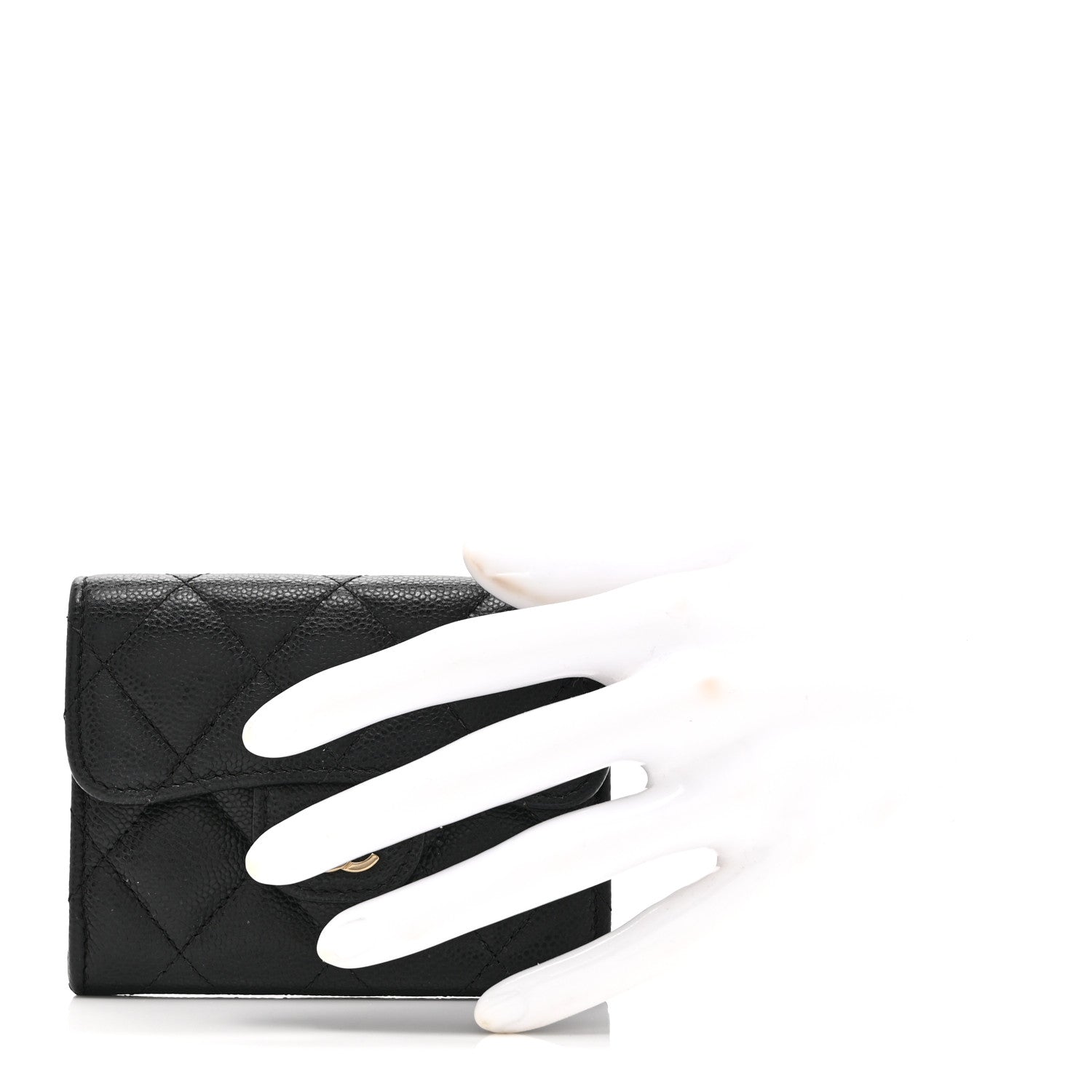 Caviar Quilted Flap Card Holder Wallet Black