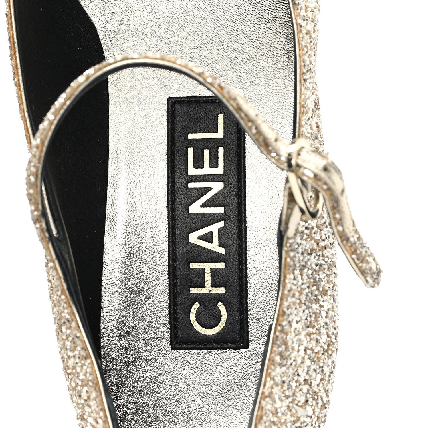Glitter Lambskin Cap Toe CC Mary Jane Pumps 37.5 Light Gold Black