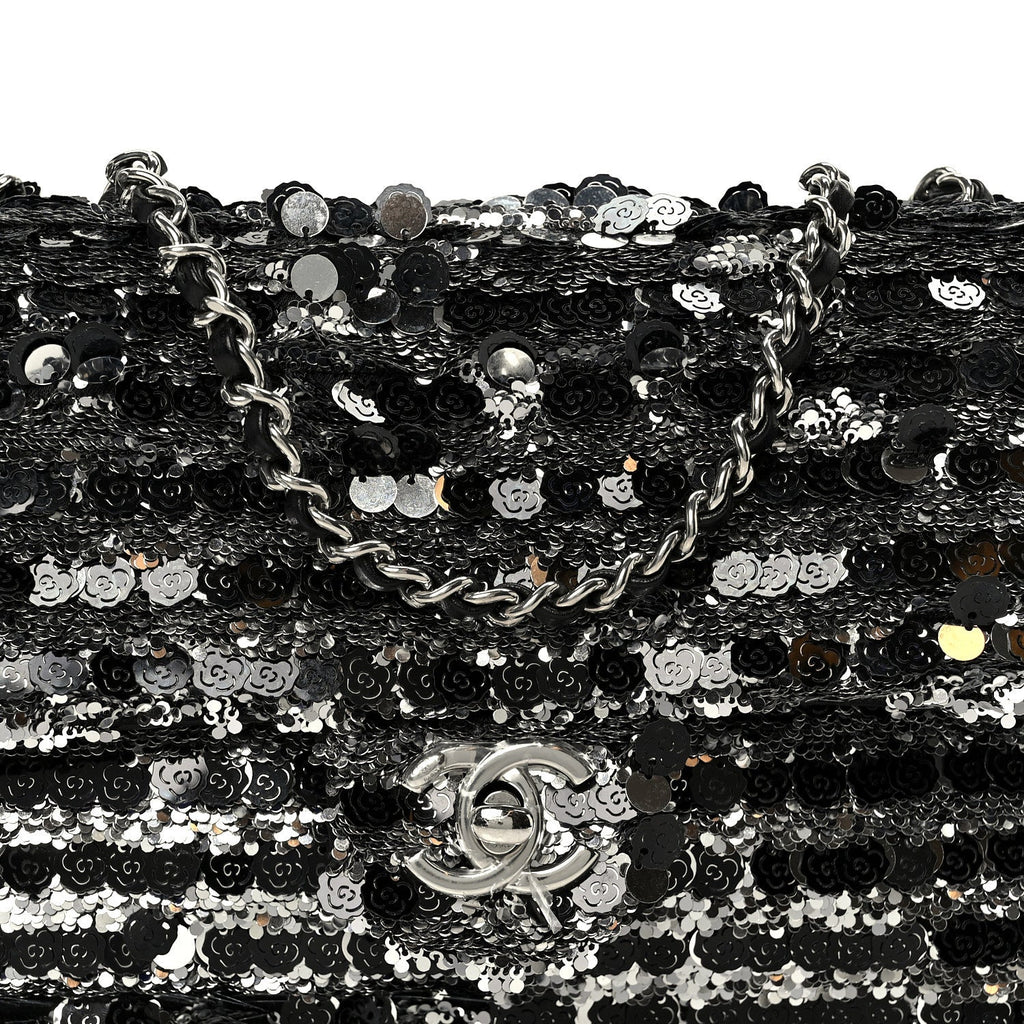 Chanel Sequin Quilted Small Single Flap Silver Black