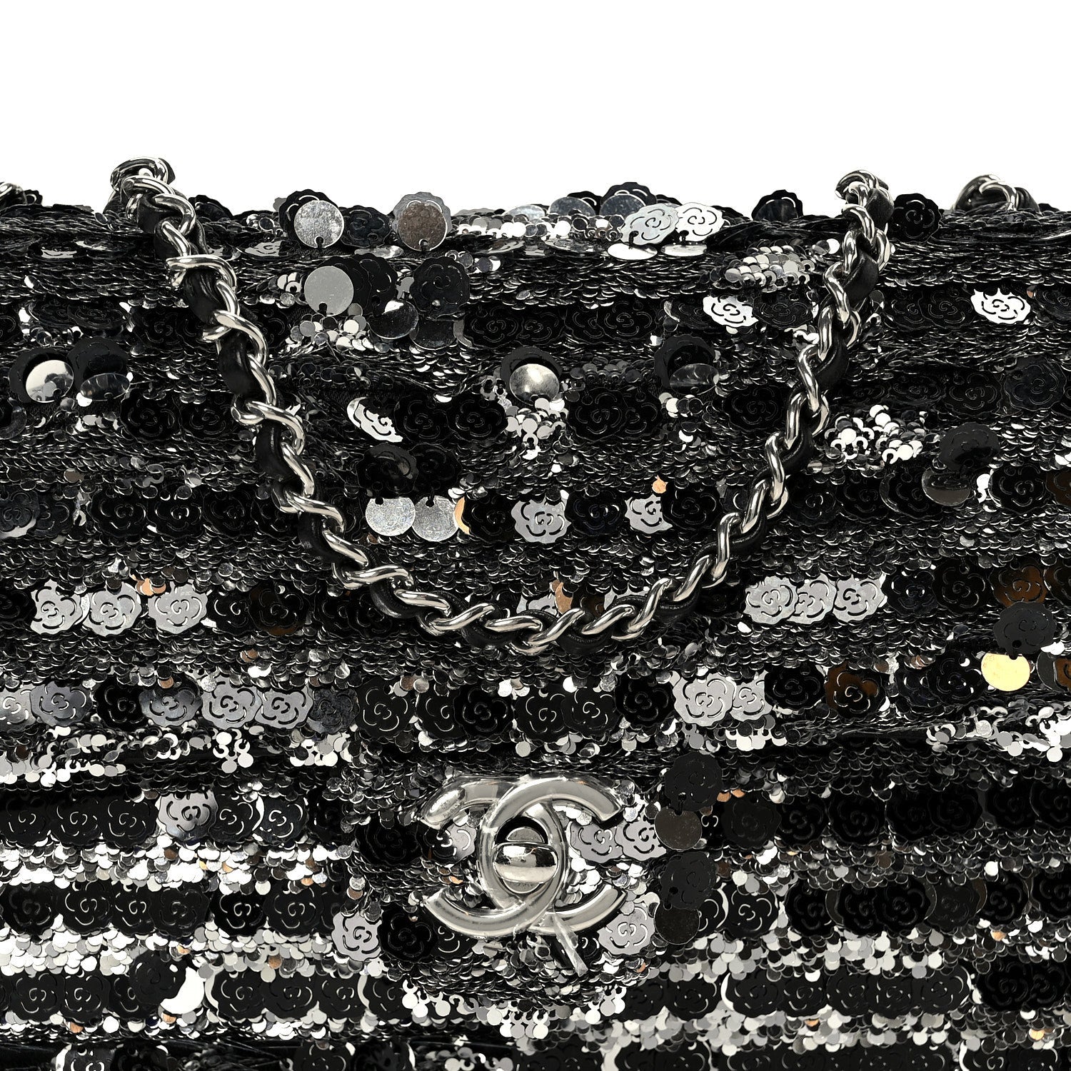 Chanel Sequin Quilted Small Single Flap Silver Black