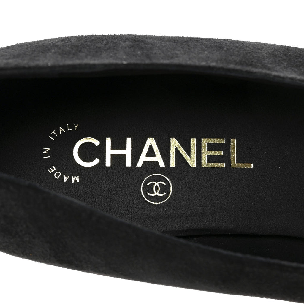 Chanel Suede Patent Cap Toe Camellia Ballerina Flats 39.5 Black White