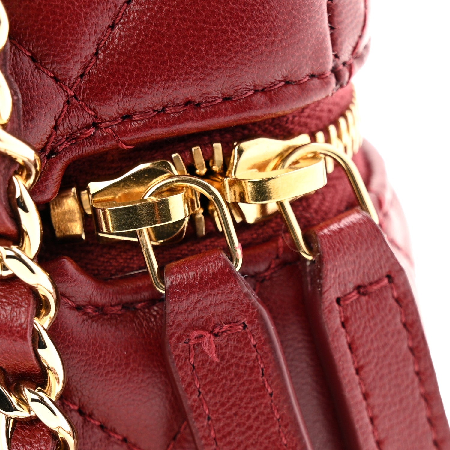 Lambskin Quilted Top Handle Slim Vanity With Chain Burgundy