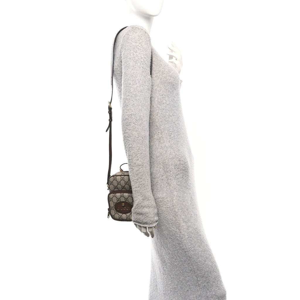 Gucci GG Supreme Monogram Mini Neo Vintage Double Zip Messenger Bag Beige New Acero Crop
