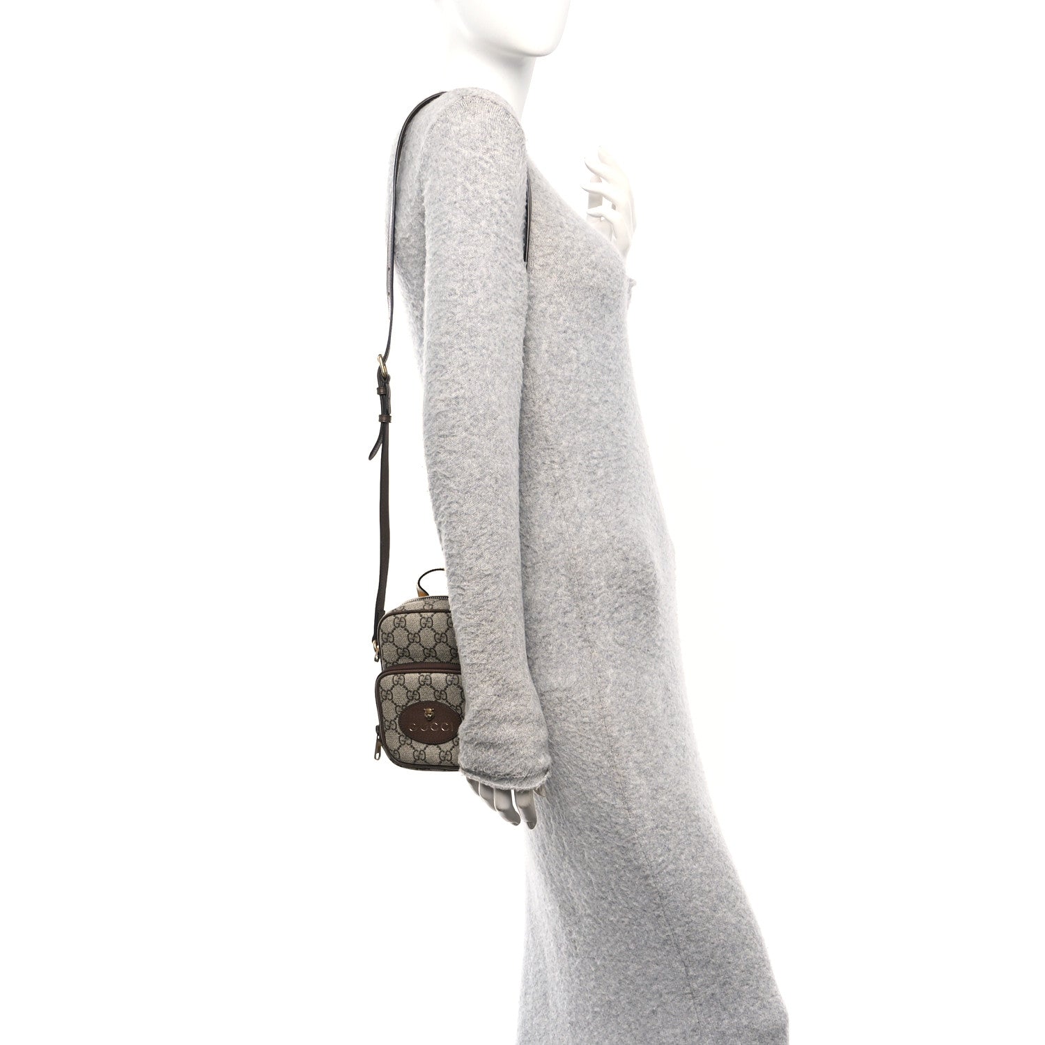 Gucci GG Supreme Monogram Mini Neo Vintage Double Zip Messenger Bag Beige New Acero Crop