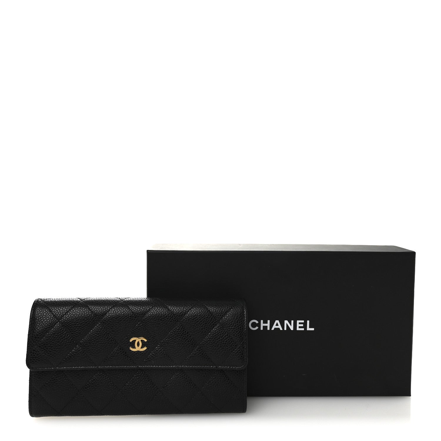 Caviar Quilted Large Gusset Flap Wallet Black