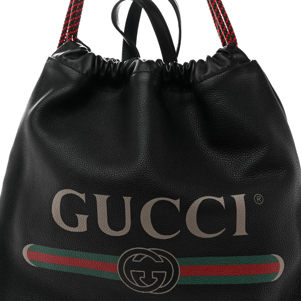 Gucci Calfskin Logo Drawstring Backpack Black