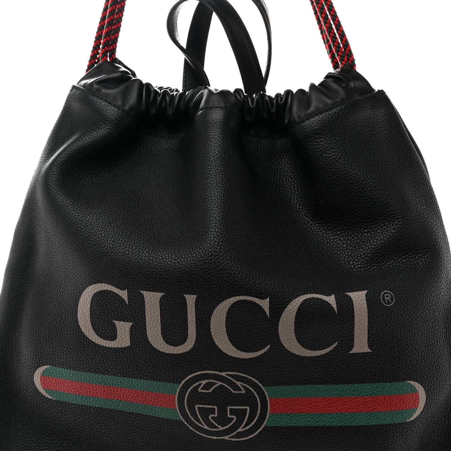 Gucci Calfskin Logo Drawstring Backpack Black