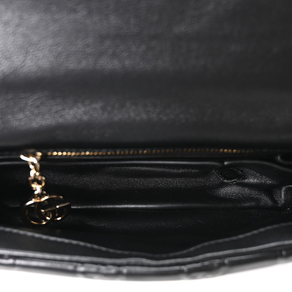 Gucci Lambskin Embossed Mini GG Milano Top Handle Shoulder Bag Black