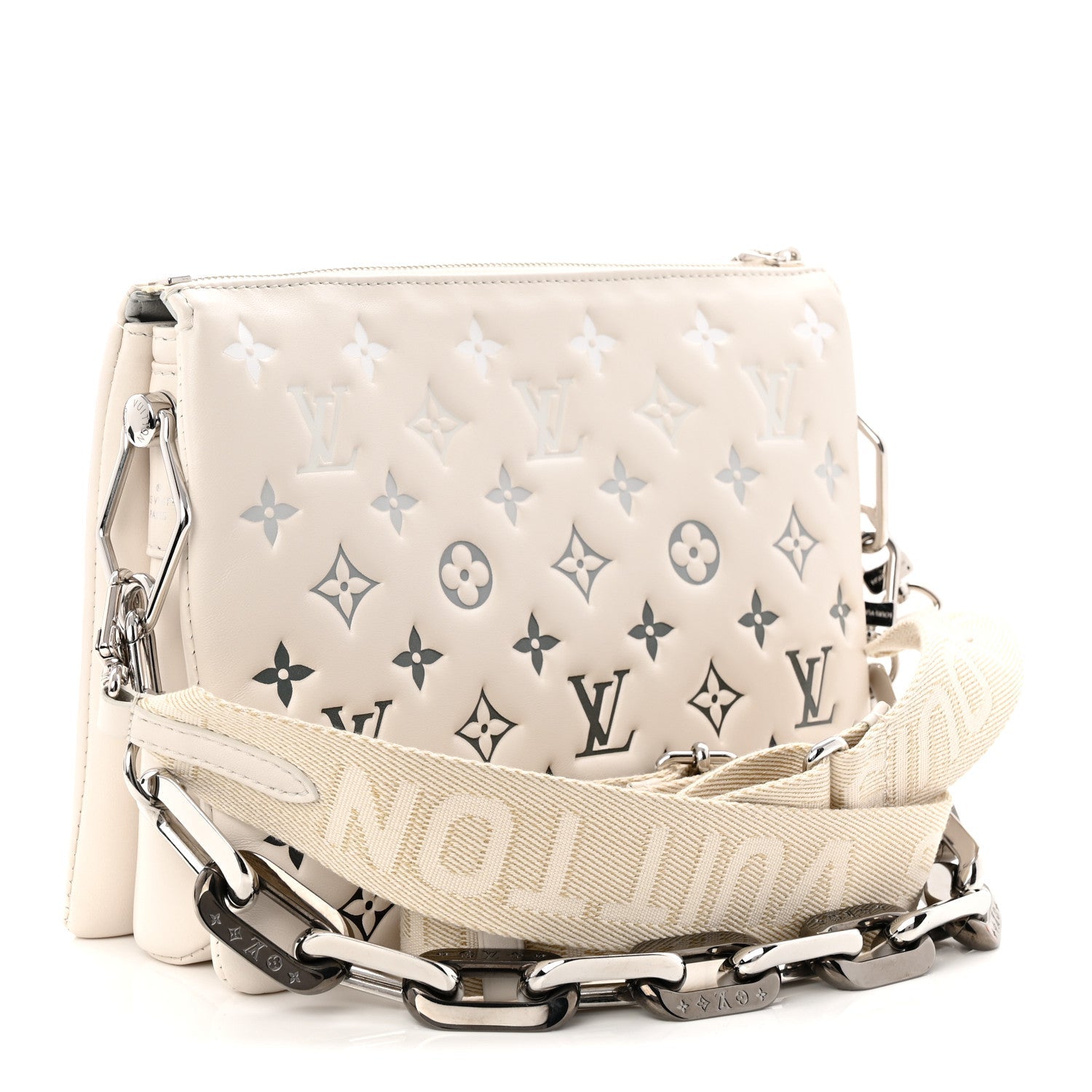 Louis Vuitton Lambskin Embossed Monogram Coussin PM Cream Grey