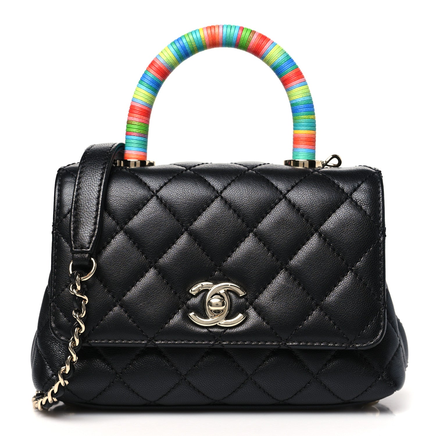 Chanel Goatskin Quilted Rainbow Extra Mini Coco Handle Flap Black