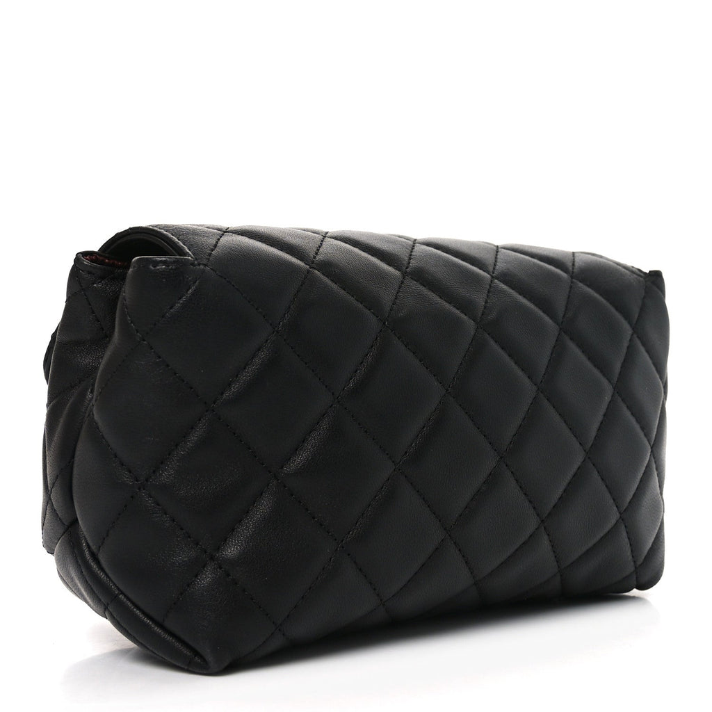 Lambskin Quilted Flap Cosmetic Case Black