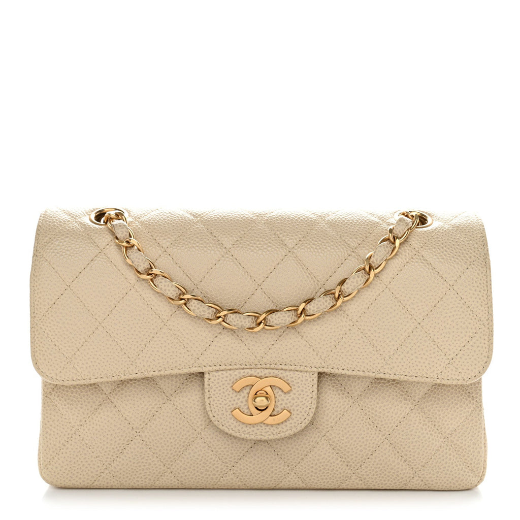 Chanel Caviar Quilted Small Double Flap Beige