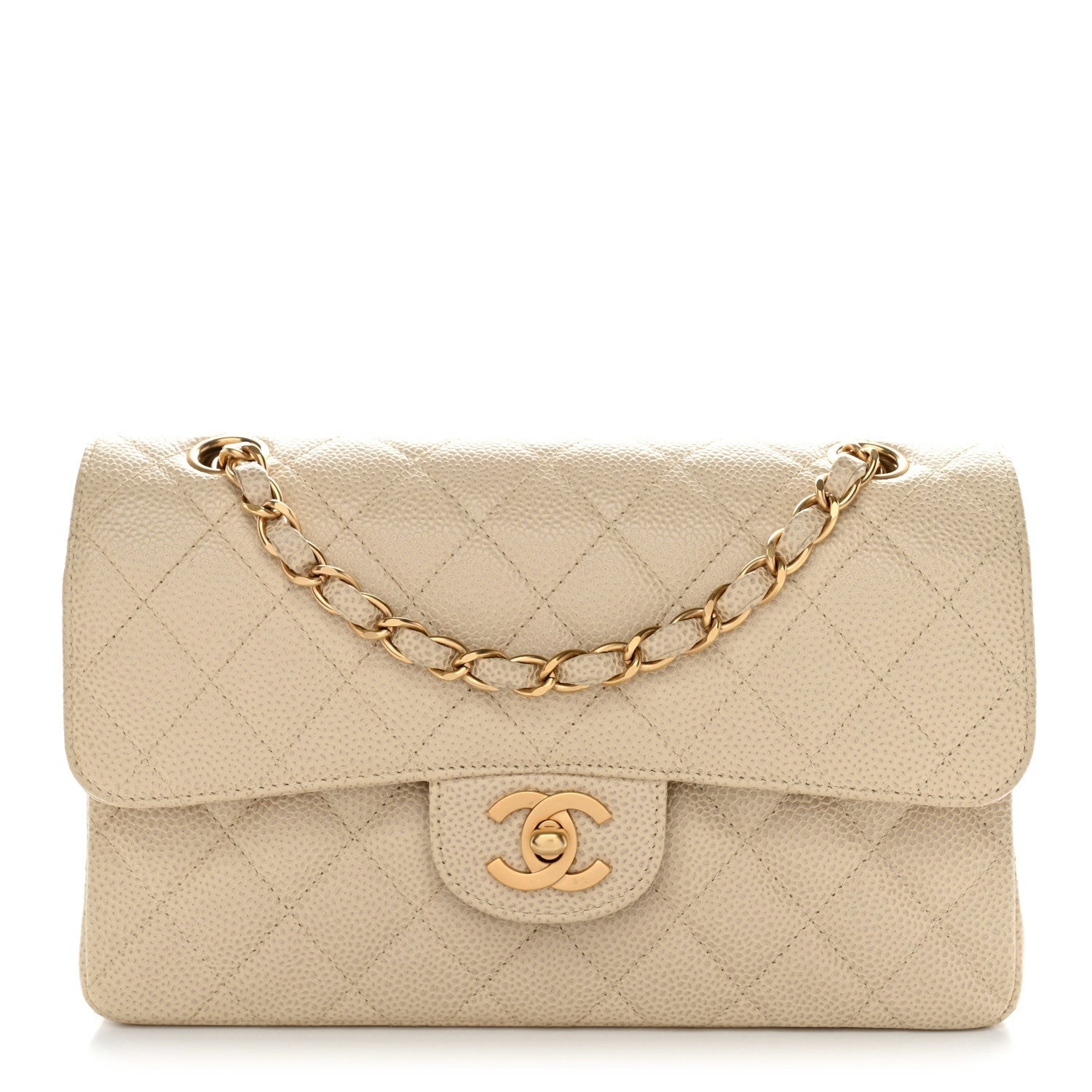 Chanel Caviar Quilted Small Double Flap Beige