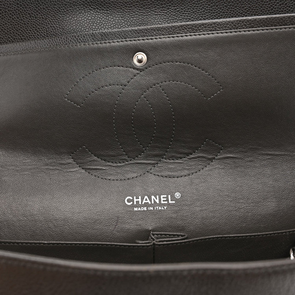Chanel Caviar Quilted Jumbo Double Flap Grey