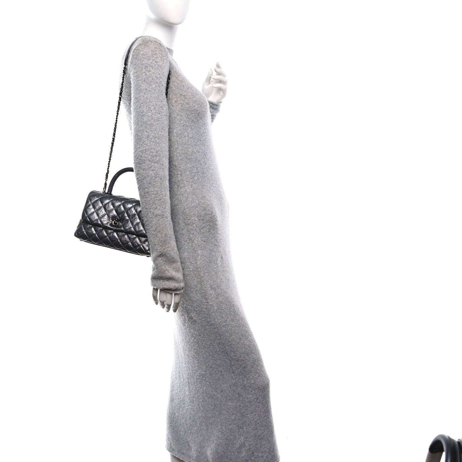Chanel Metallic Aged Calfskin Quilted Mini Coco Handle Flap Charcoal