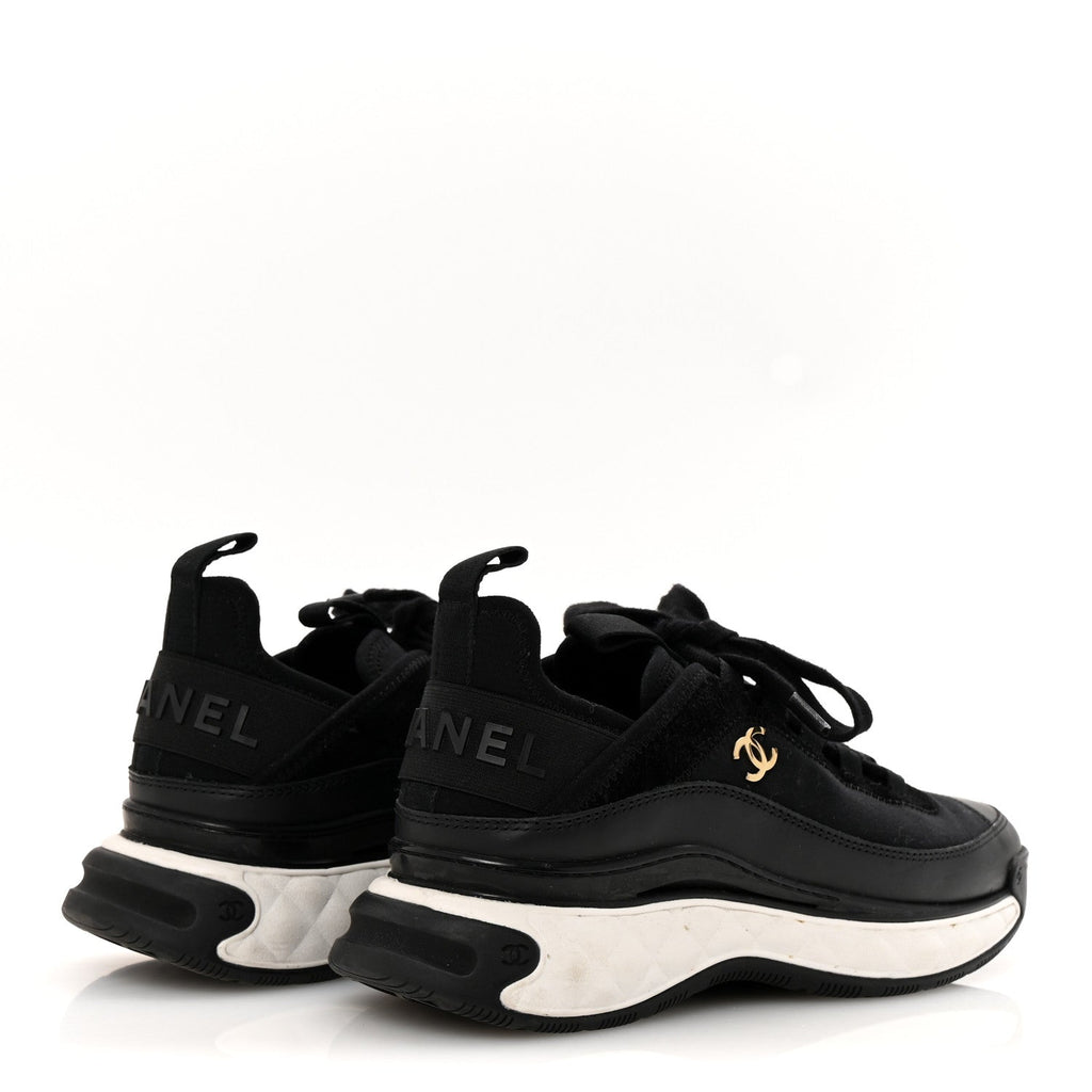 Chanel Velvet Calfskin Mixed Fibers CC Sneakers 36 Black