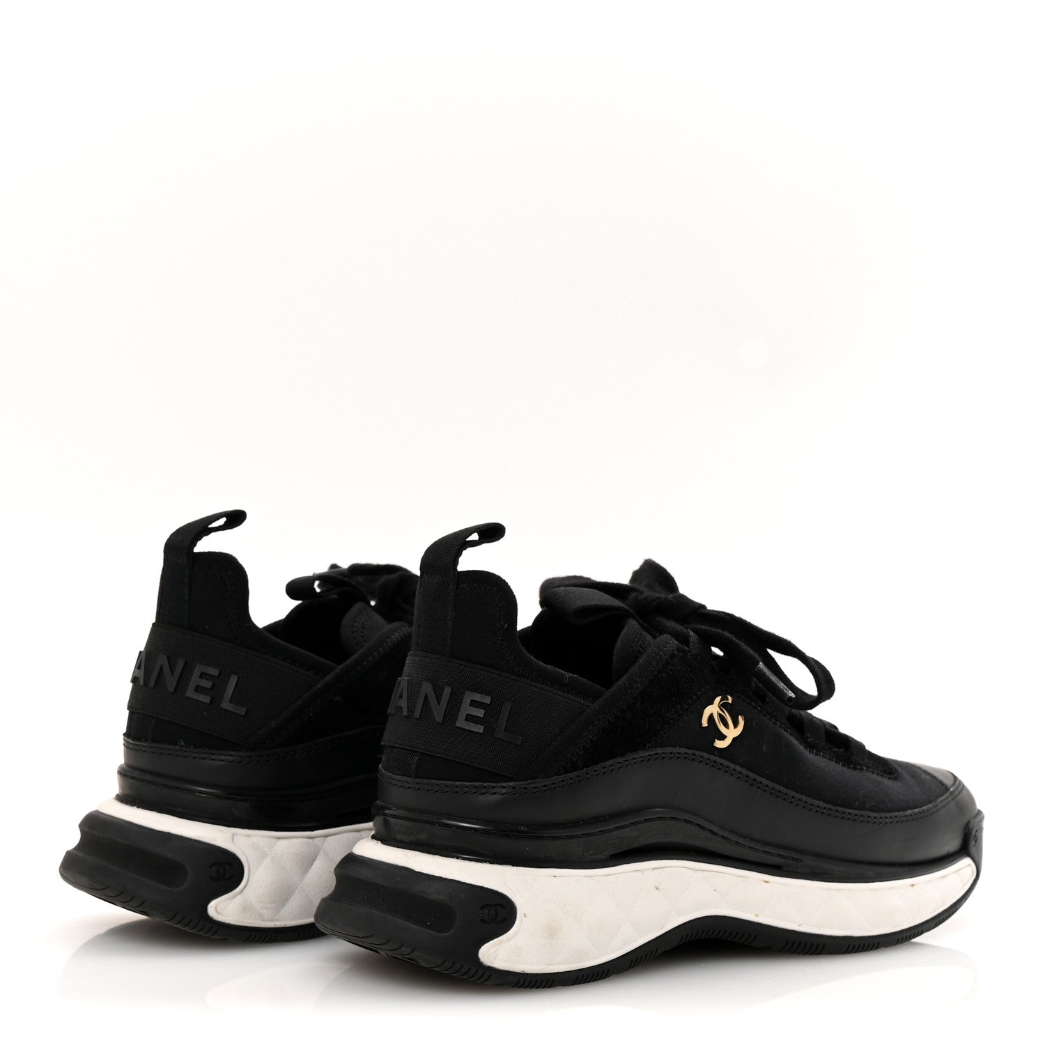 Chanel Velvet Calfskin Mixed Fibers CC Sneakers 36 Black