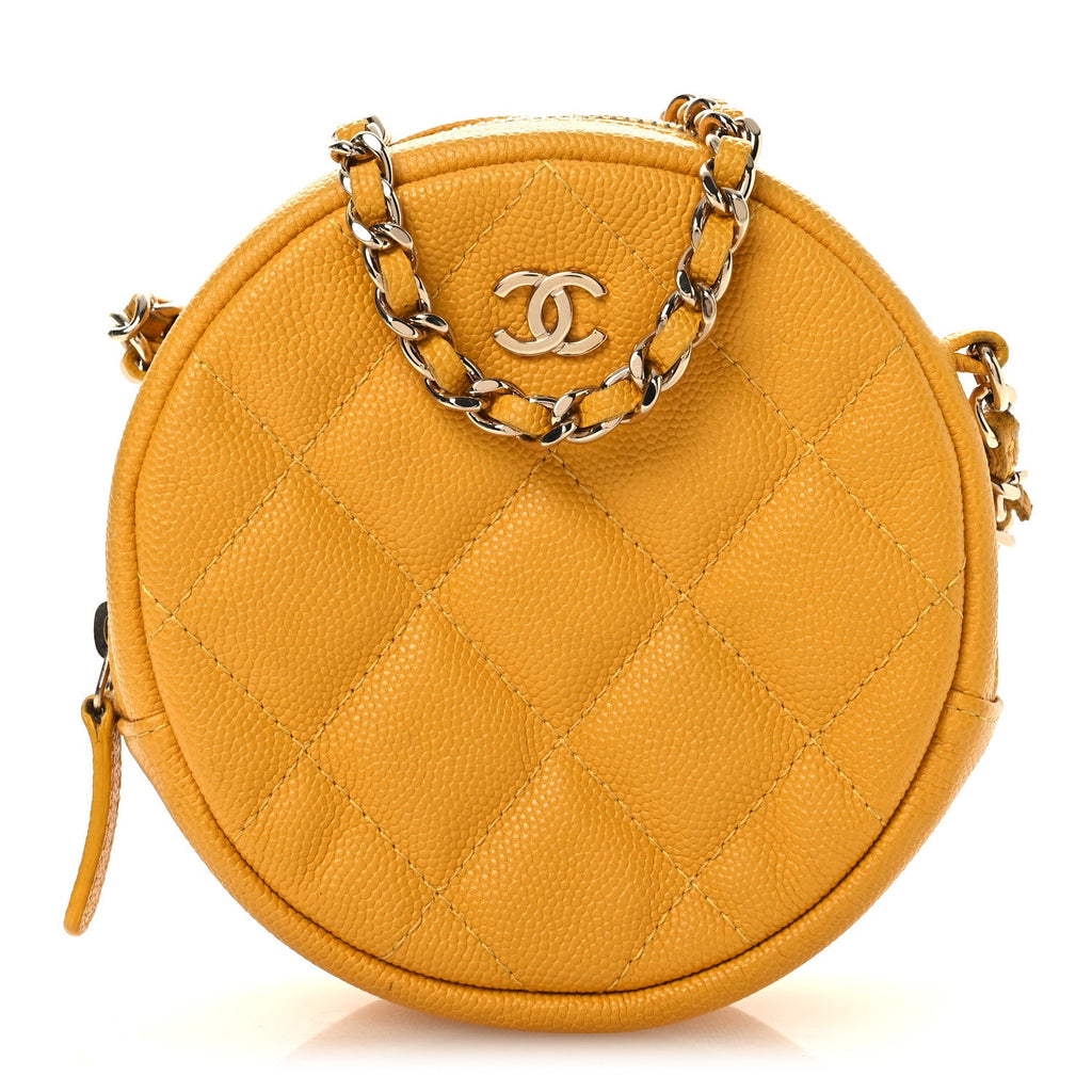 Chanel Caviar Quilted Round Clutch With Chain Yellow