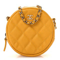 Chanel Caviar Quilted Round Clutch With Chain Yellow