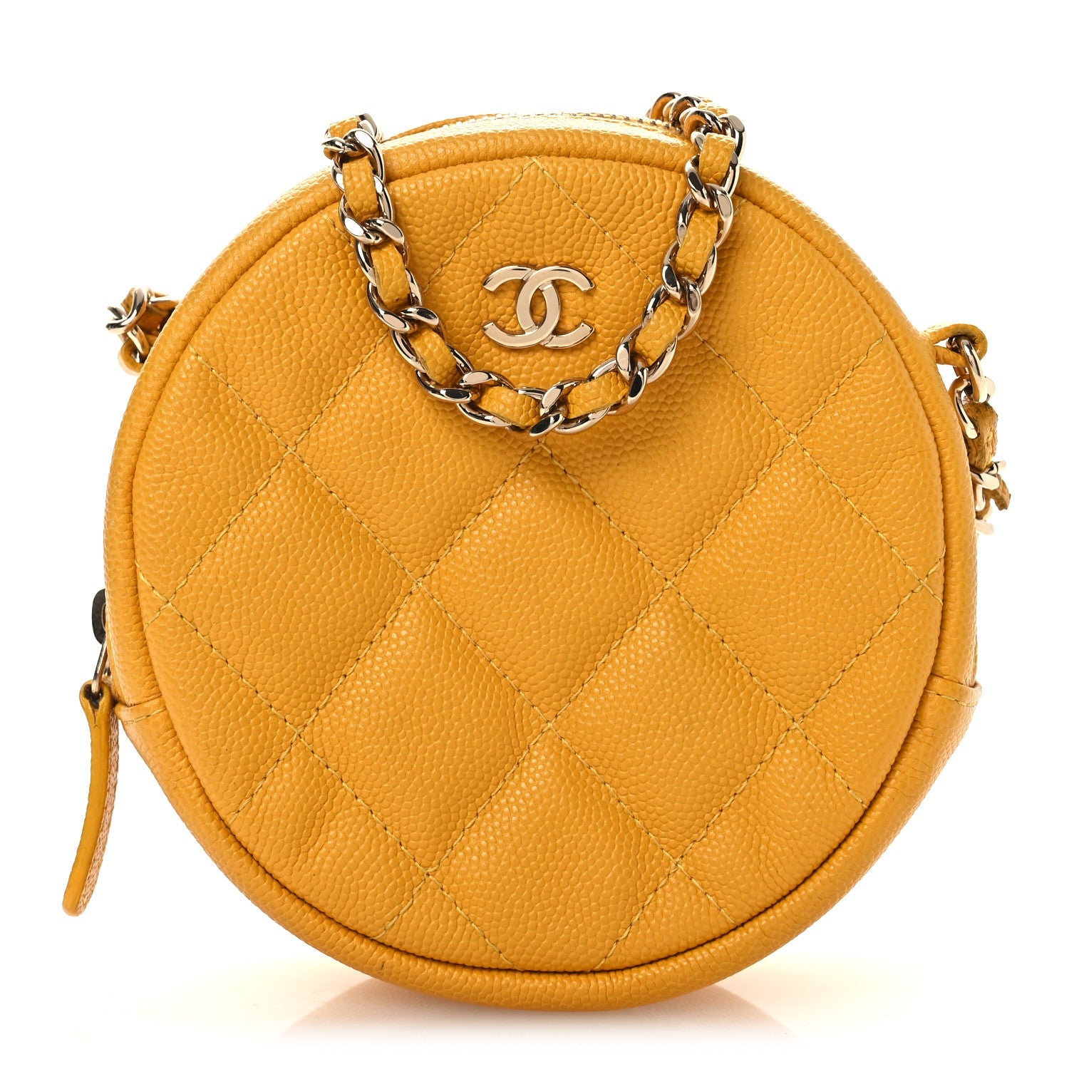 Chanel Caviar Quilted Round Clutch With Chain Yellow