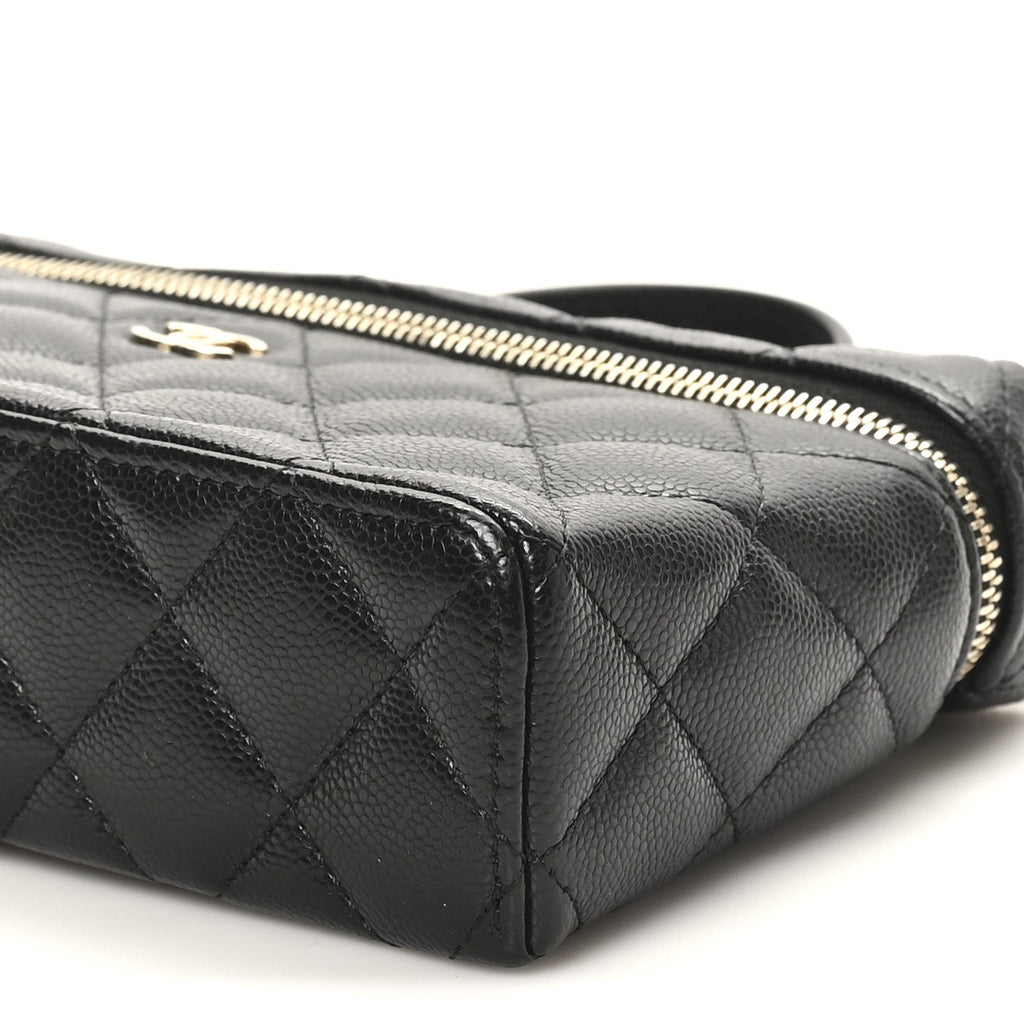 Chanel Caviar Quilted Top Handle Slim Vanity With Chain Black