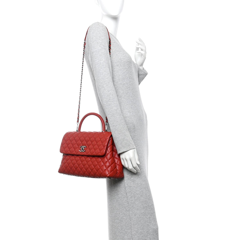 Chanel Caviar Quilted Medium Coco Handle Flap Red
