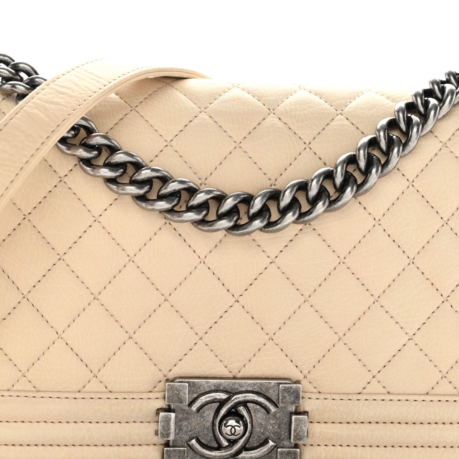 Chanel Nubuck Quilted Medium Boy Flap Beige