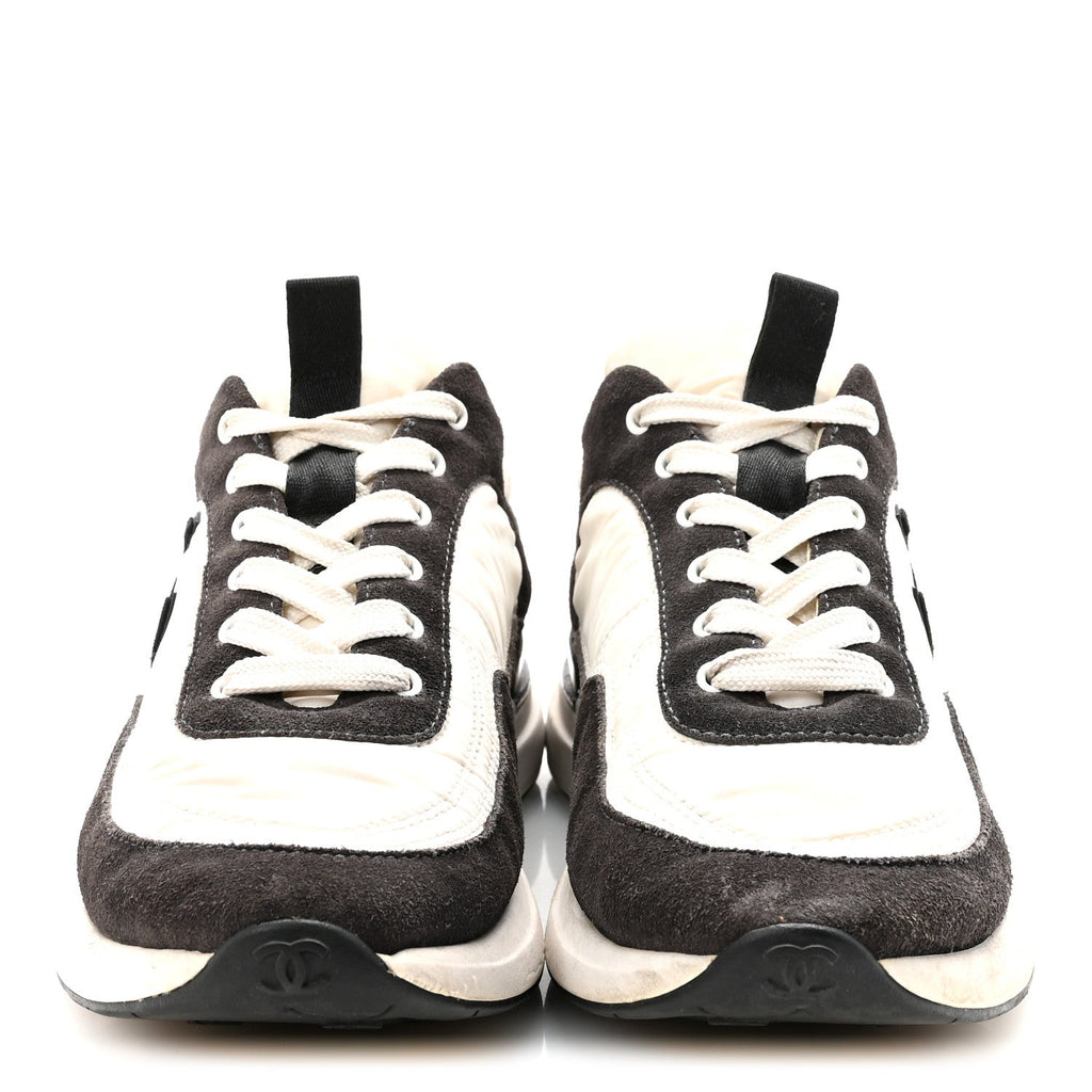 Nylon Suede Calfskin CC Sneakers 40 White Dark Grey
