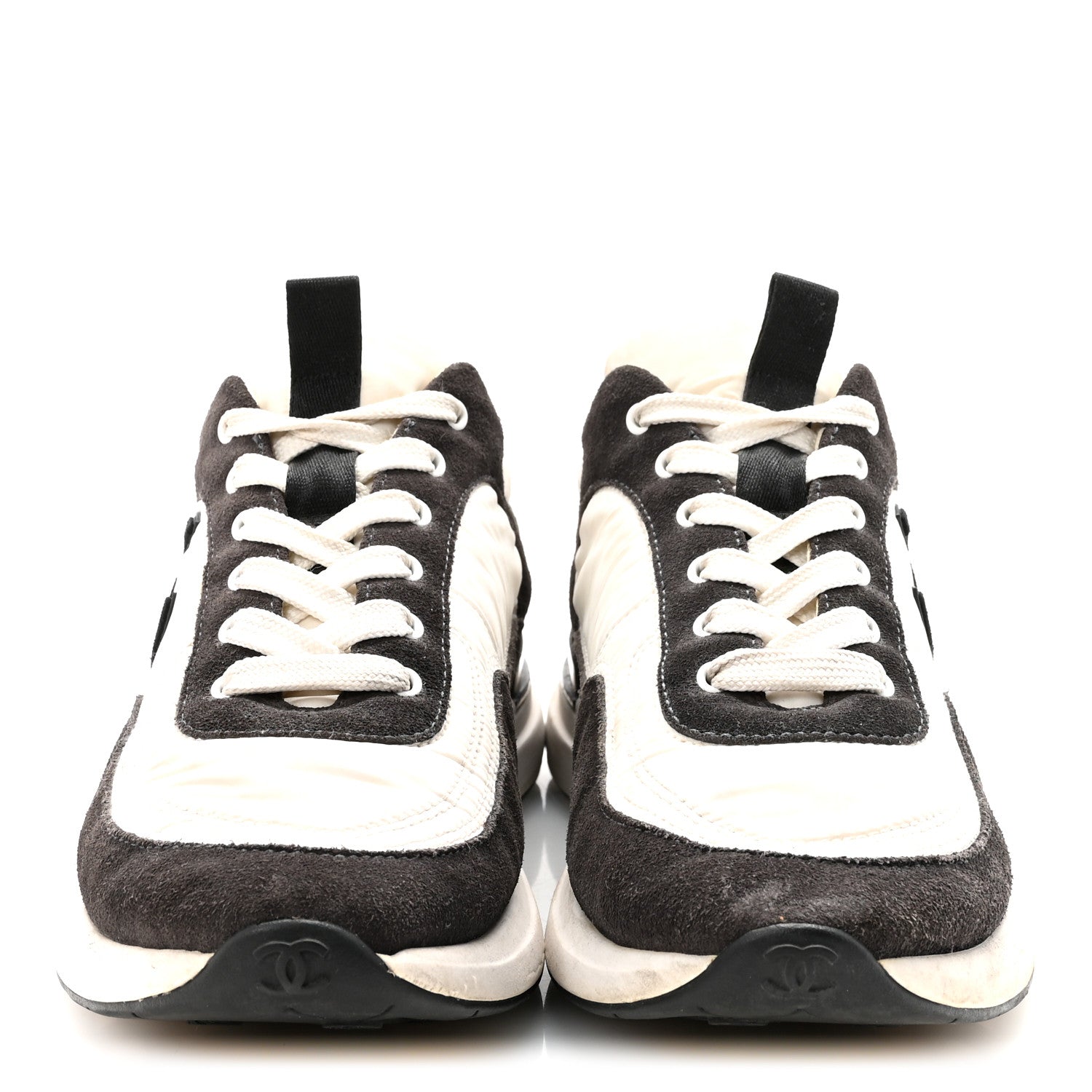 Nylon Suede Calfskin CC Sneakers 40 White Dark Grey
