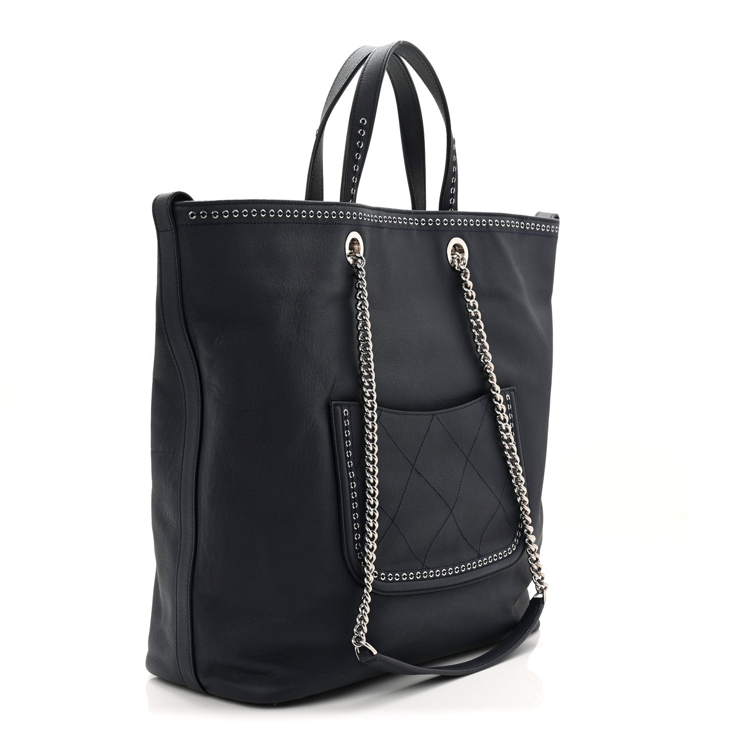 Chanel Calfskin Large Coco Eyelets Shopping Tote Navy