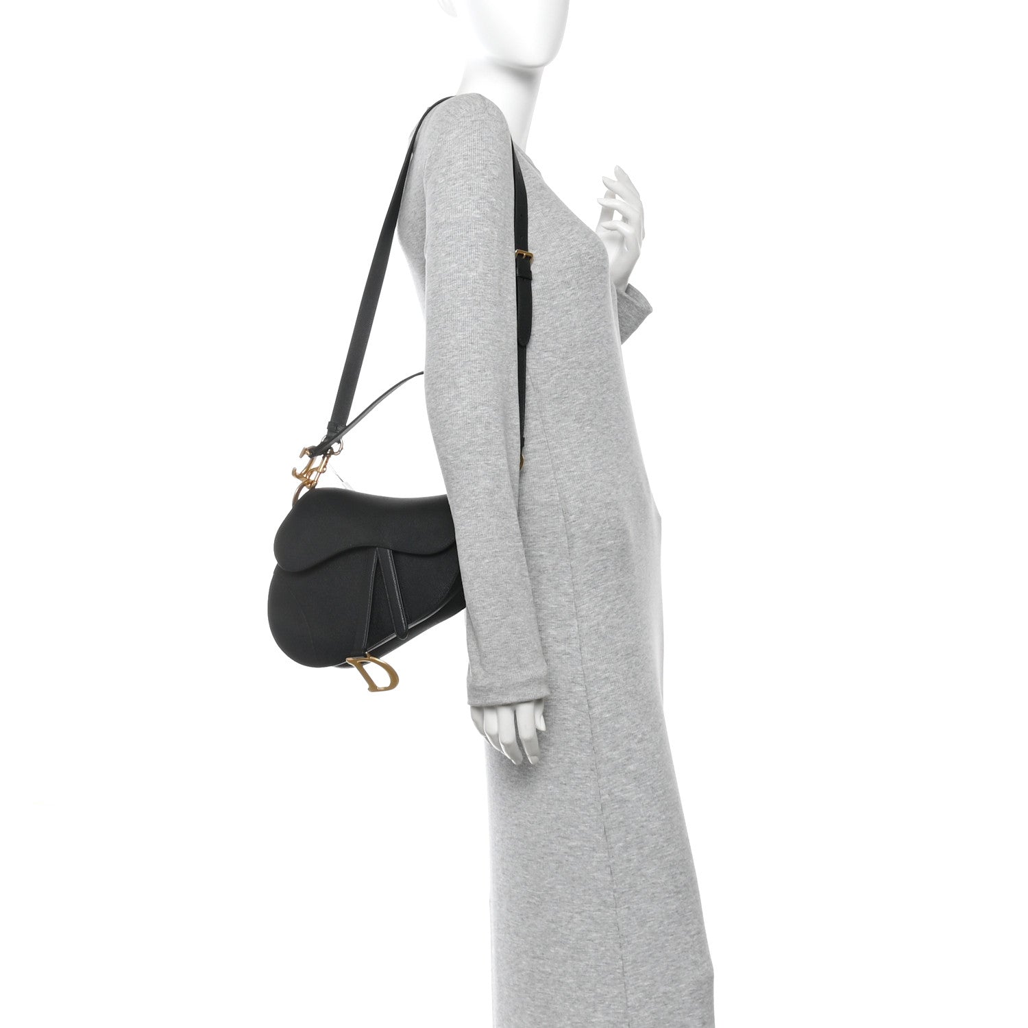 Christian Dior Grained Calfskin Saddle Bag With Strap Black