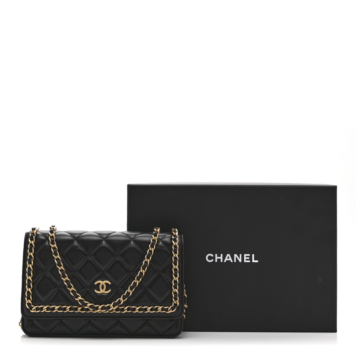 Chanel Lambskin Quilted Chain Around Wallet On Chain WOC Black